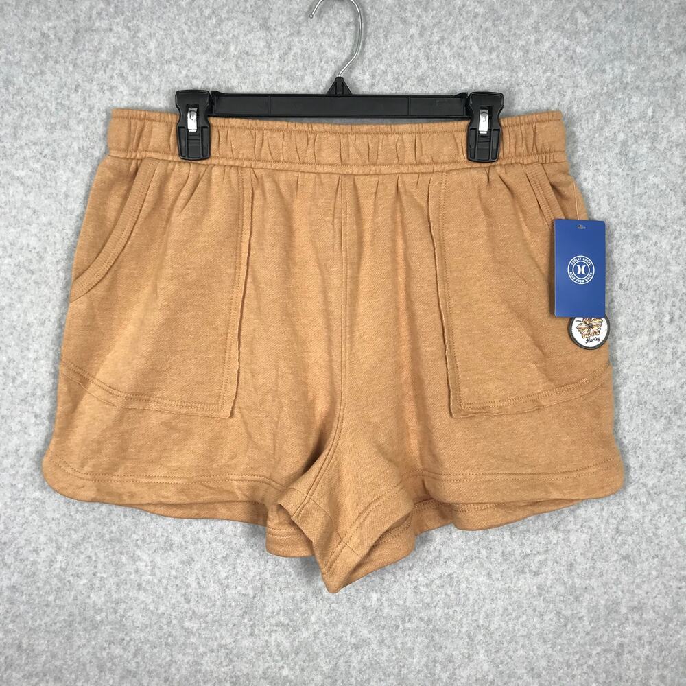 Hurley Shorts Womens XL Tan Sweat Comfort Soft Pockets Fleece Lounge Neutral